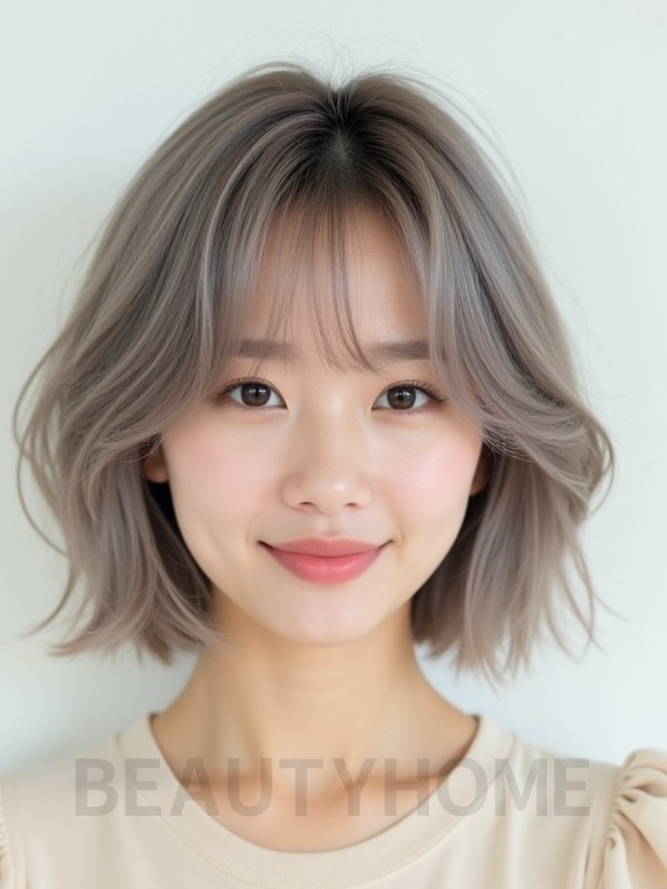 애쉬 브라운 귀밑 스택 단발+뱅