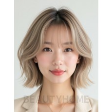 애쉬 베이지 귀밑 스트레이트 단발+시스루뱅