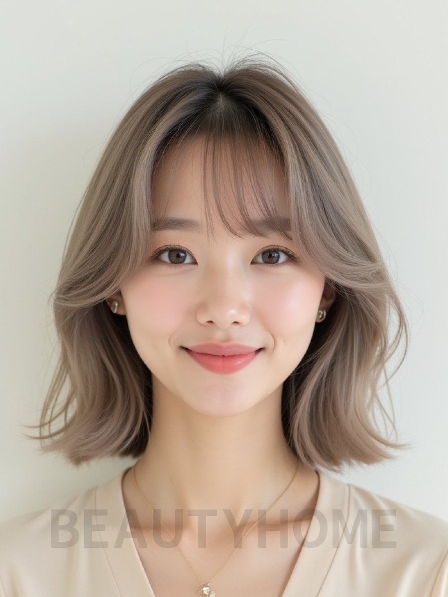 토프 브라운 턱선 스트레이트 단발+사이드뱅