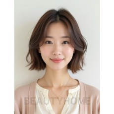 그레이 브라운 어깨 인버티드 단발+사이드뱅