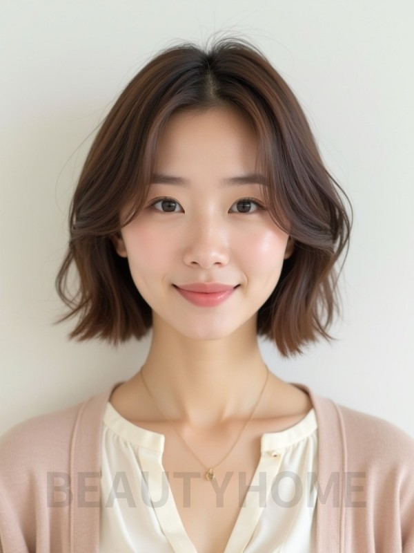 그레이 브라운 어깨 인버티드 단발+사이드뱅