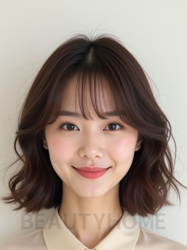 턱밑 웨이브 단발+뱅