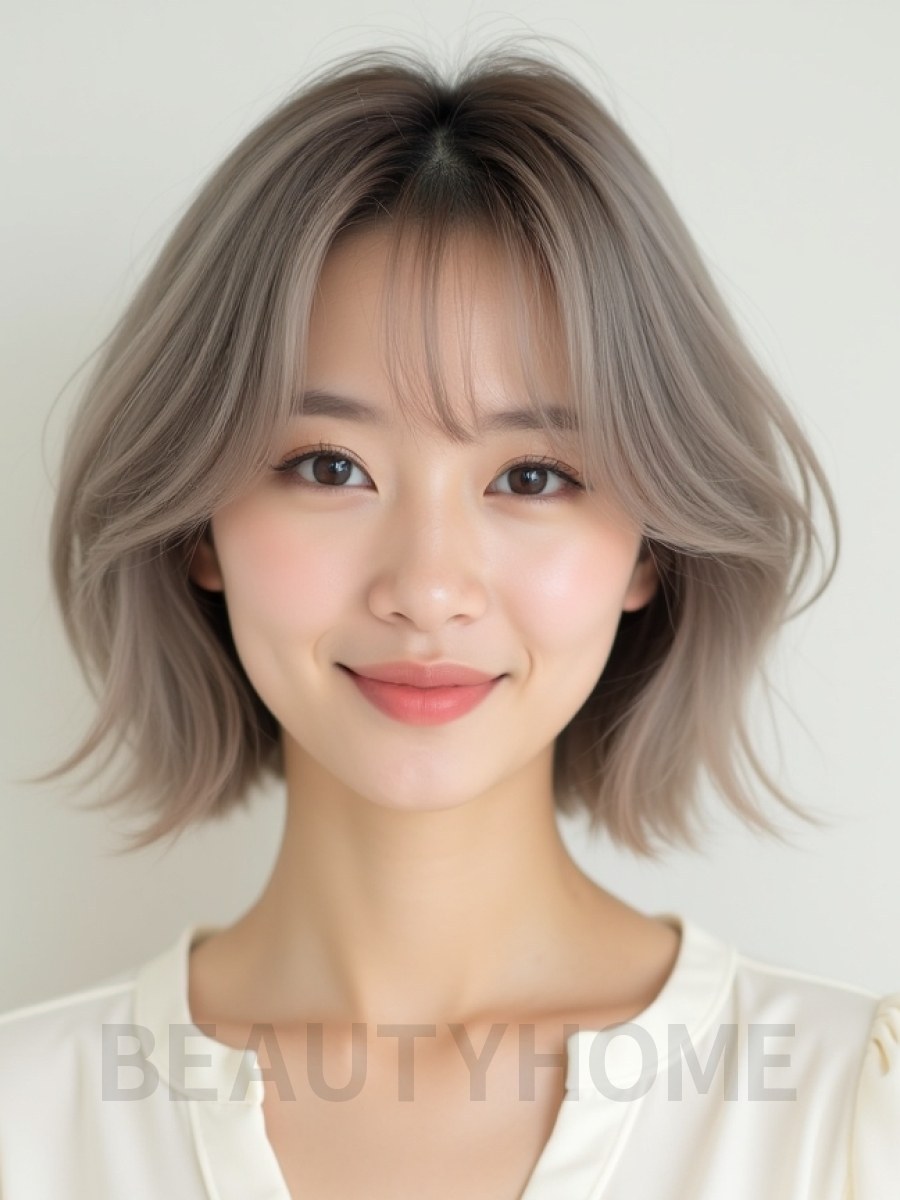 애쉬 브라운 귀밑 레이어드 단발+사이드뱅