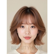 로즈 브라운 귀밑 비대칭 단발+뱅