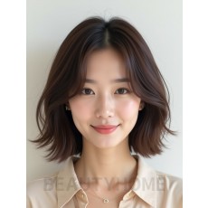 초콜릿 브라운 귀밑 비대칭 단발