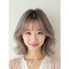 토프 브라운 어깨 웨이브 단발+풀뱅