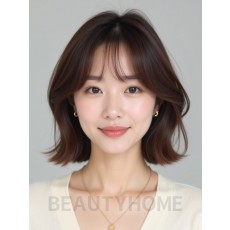 스모키 브라운 쇄골 텍스처 단발+시스루뱅