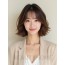 베이지 브라운 어깨 컬 단발+뱅