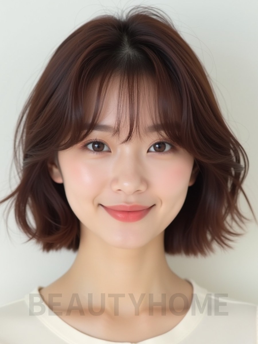 마호가니 귀밑 레이어드 단발+뱅