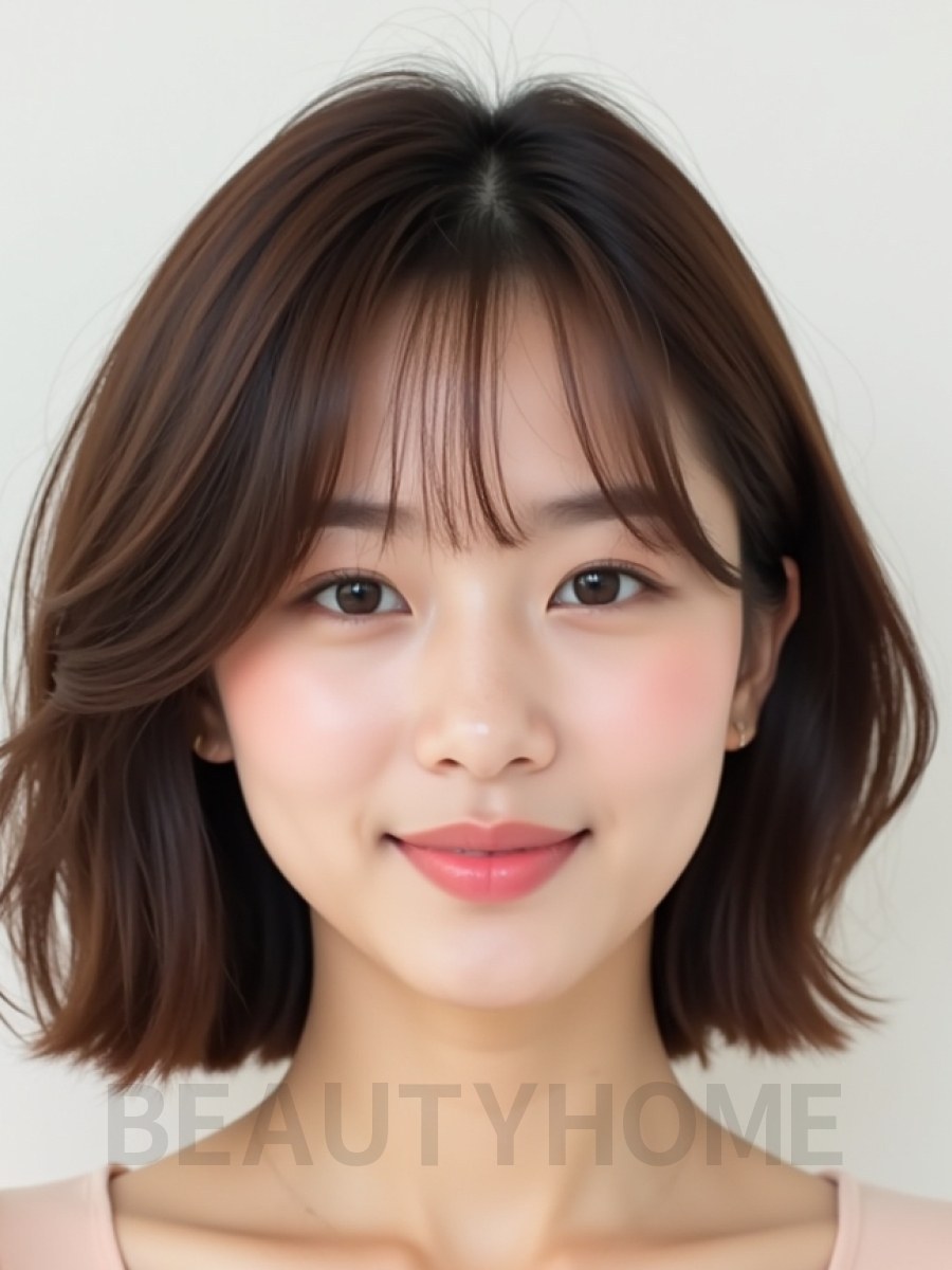 턱선 블런트 단발+사이드뱅