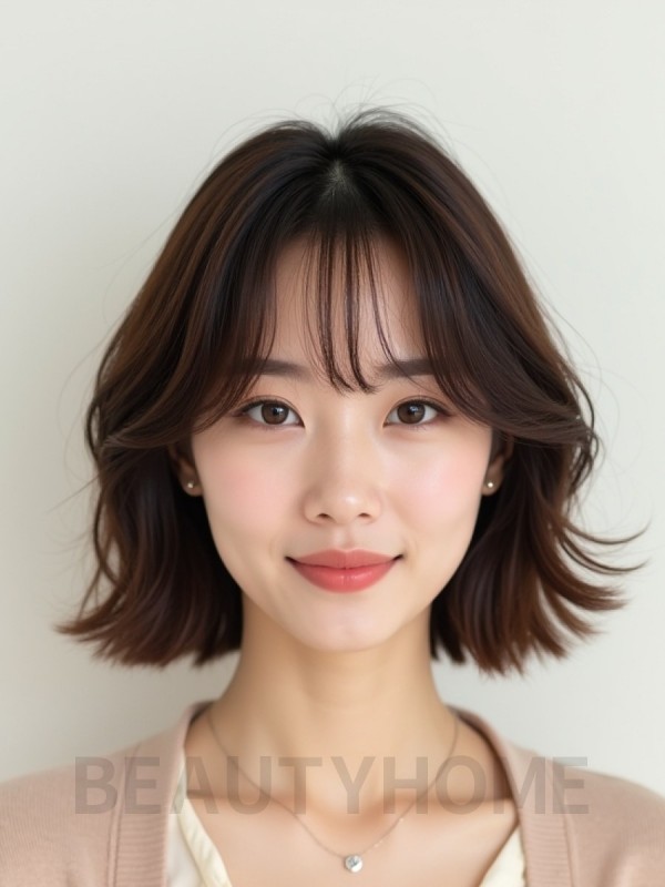 초콜릿 브라운 귀밑 레이어드 단발+시스루뱅