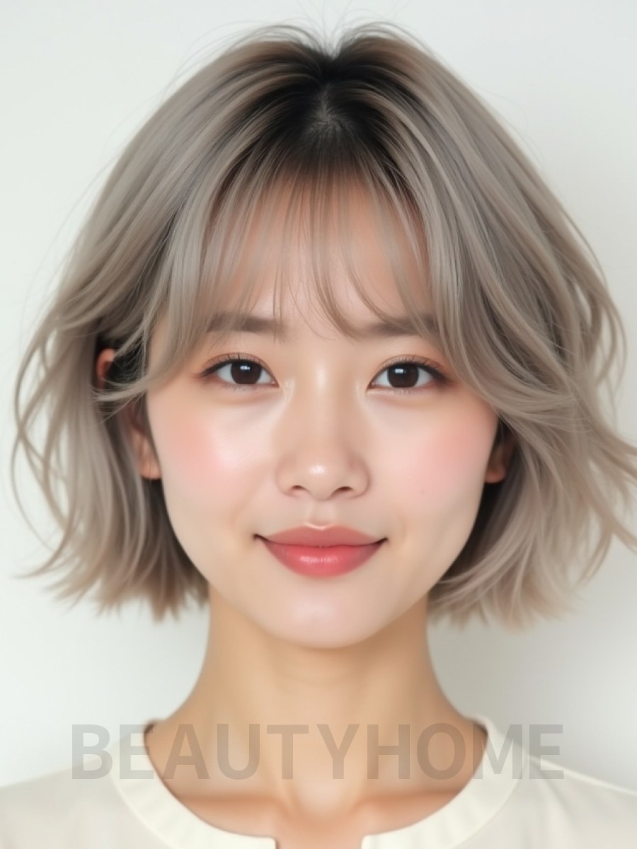 애쉬 브라운 귀밑 텍스처 단발+뱅