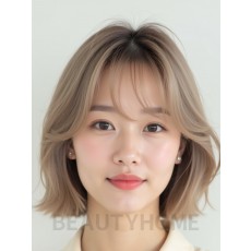 애쉬 베이지 쇄골 블런트 단발+뱅