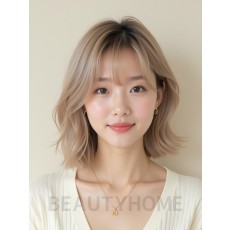 샌드 블론드 어깨 레이어드 단발+풀뱅