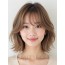 베이지 브라운 턱선 웨이브 단발+뱅