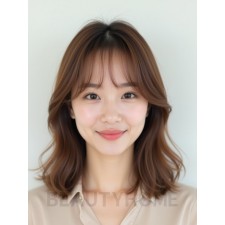 베이지 브라운 쇄골 웨이브+풀뱅