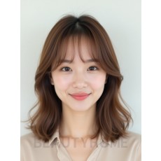 베이지 브라운 쇄골 웨이브+풀뱅