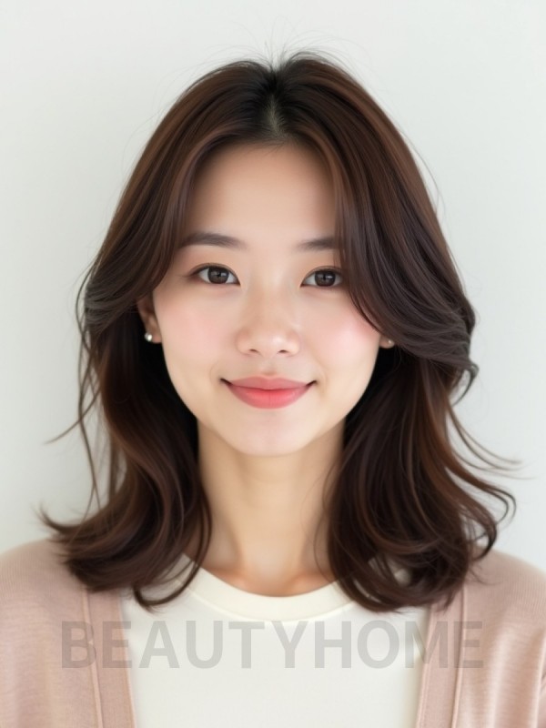 초콜릿 브라운 쇄골 웨이브+사이드