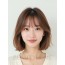 베이지 브라운 턱선 스트레이트 단발+시스루뱅