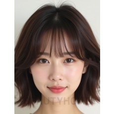 초콜릿 브라운 턱밑 텍스처 단발+커튼뱅