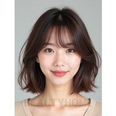 모카 브라운 쇄골 텍스처 단발+풀뱅