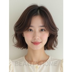 애쉬 브라운 귀밑 그라데이션 단발+시스루뱅