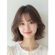그레ige 브라운 쇄골 레이어드 단발+커튼뱅