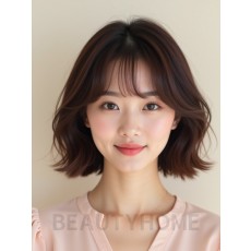 마호가니 턱밑 웨이브 단발+커튼뱅