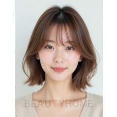 밀크티 브라운 어깨 스택 단발+사이드뱅