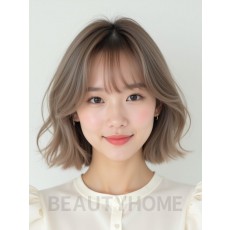 토프 브라운 귀밑 블런트 단발+풀뱅