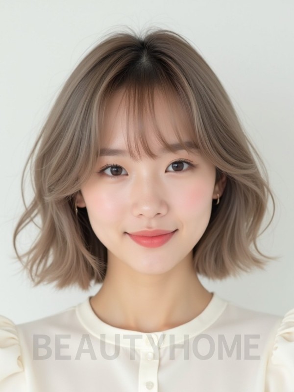 토프 브라운 귀밑 블런트 단발+풀뱅