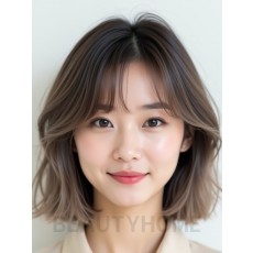 애쉬 브라운 쇄골 레이어드 단발+사이드뱅