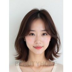 초콜릿 브라운 턱선 텍스처 단발