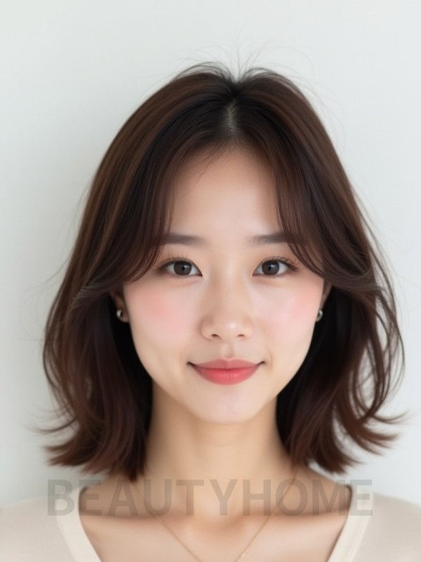 초콜릿 브라운 턱선 텍스처 단발