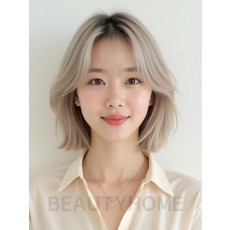 애쉬 블론드 턱밑 스택 단발+뱅