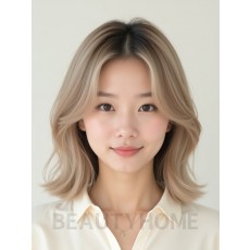 샌드 블론드 어깨 레이어드 단발