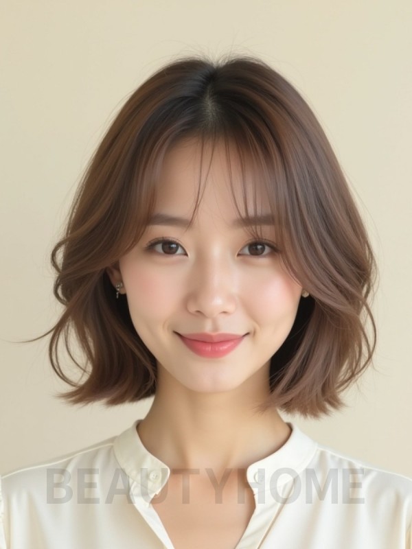그레ige 브라운 턱선 스택 단발