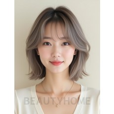 애쉬 브라운 쇄골 비대칭 단발+시스루뱅
