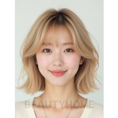 샌드 블론드 귀밑 스트레이트 단발+커튼뱅