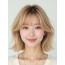 샌드 블론드 귀밑 스트레이트 단발+커튼뱅
