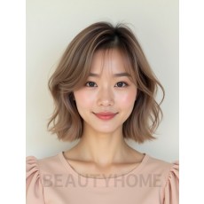 베이지 브라운 귀밑 웨이브 단발