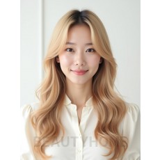 샌드 블론드 긴 컬+사이드