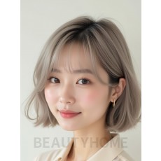 애쉬 브라운 턱선 스택 단발+사이드뱅