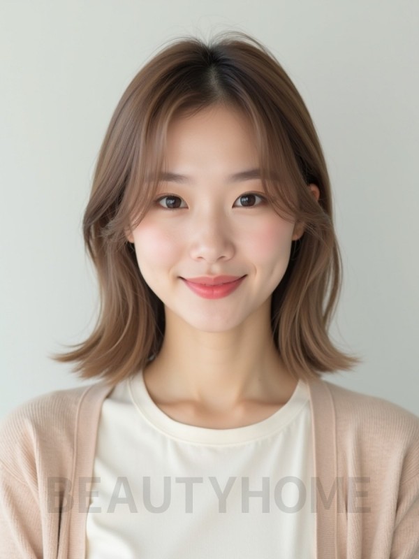 베이지 브라운 쇄골 생머리+사이드