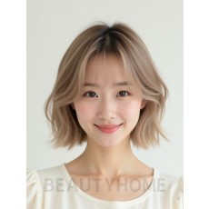 턱밑 웨이브 단발+시스루뱅