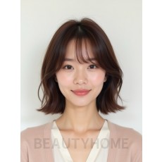 마호가니 턱선 웨이브 단발+풀뱅