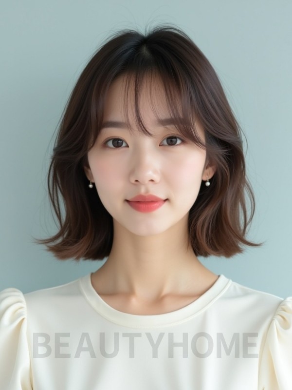애쉬 브라운 어깨 그라데이션 단발+풀뱅