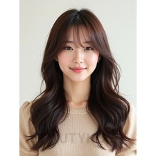 초콜릿 브라운 긴 웨이브+커튼뱅