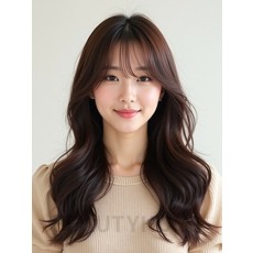 초콜릿 브라운 긴 웨이브+커튼뱅
