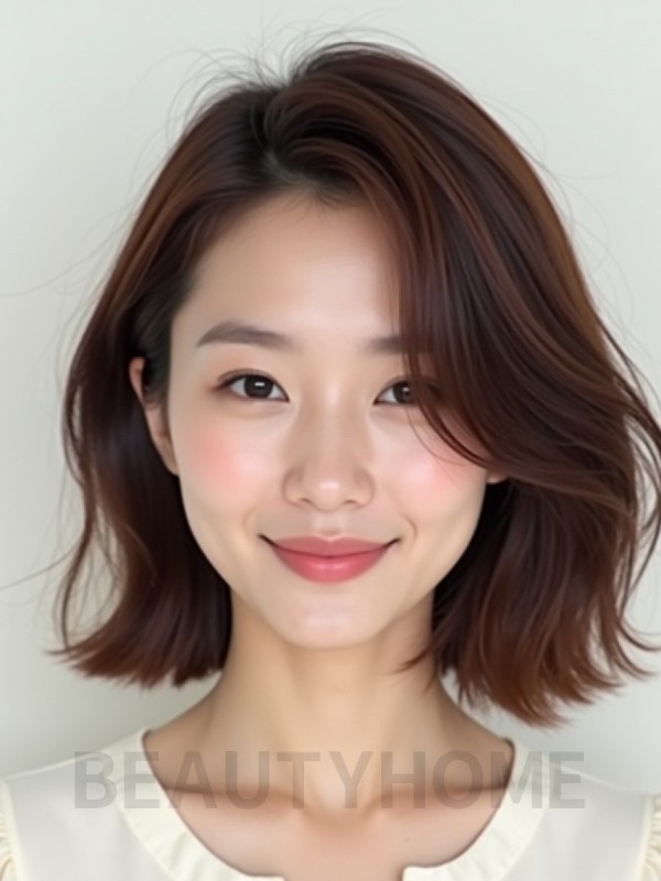 마호가니 귀밑 스택 단발
